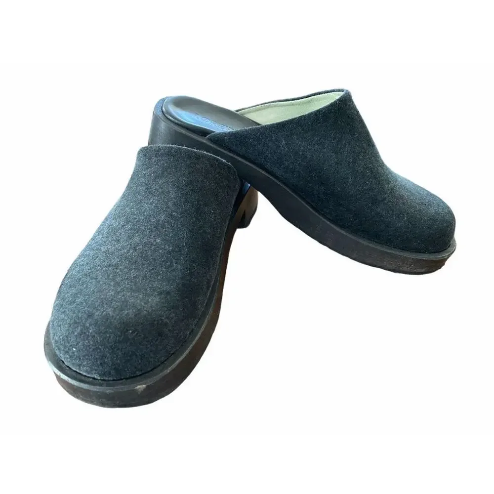 J. Crew Wool Wooden Clogs Italy 37173 Leather Lining 10M Women's